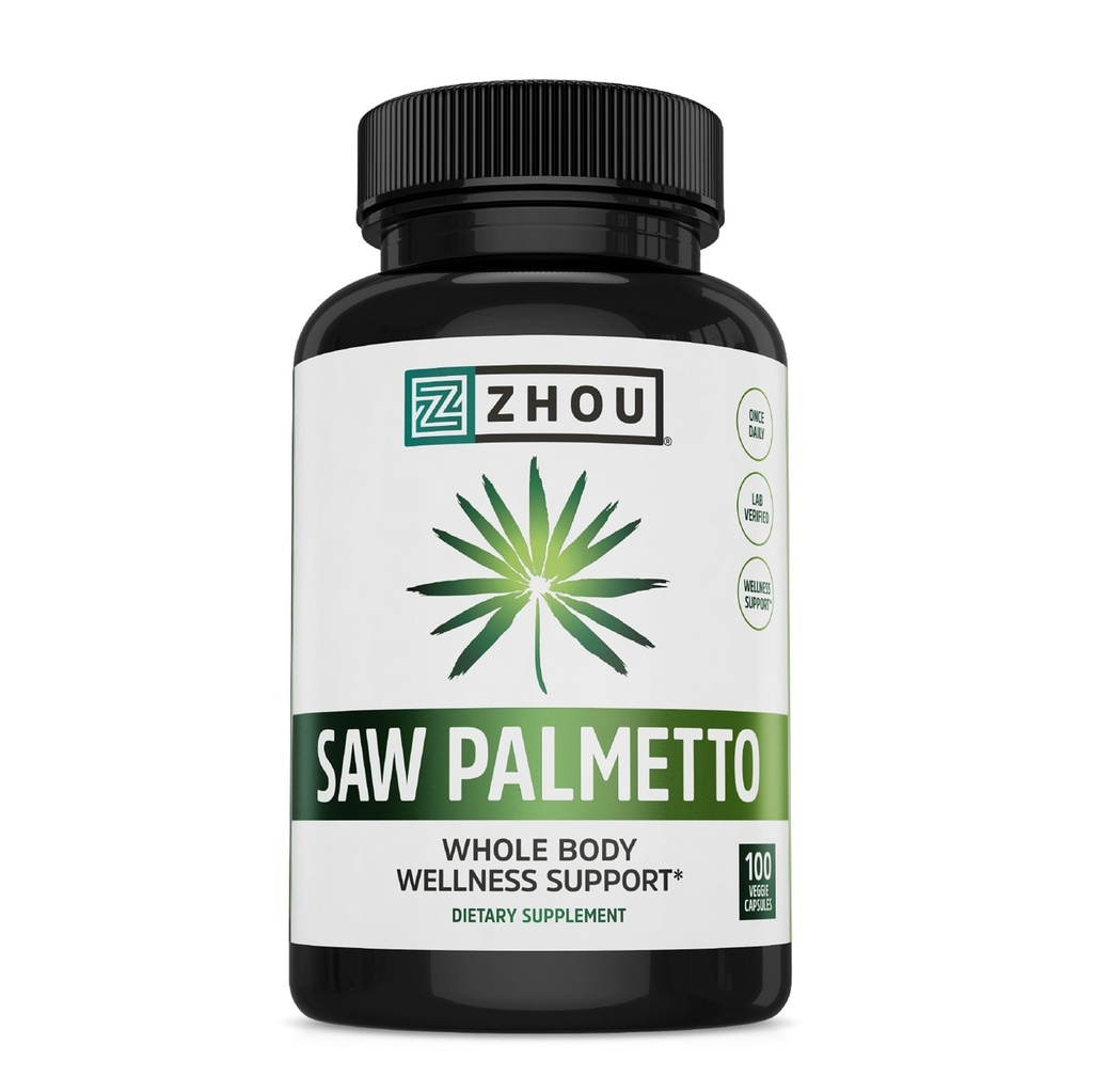 Zhou Saw Palmetto Supplement for mænd - Premium Complex, avanceret formel, ekstra styrke 450 mg Saw Palmetto Berry Per Capsule - 100 vegetariske kapsler