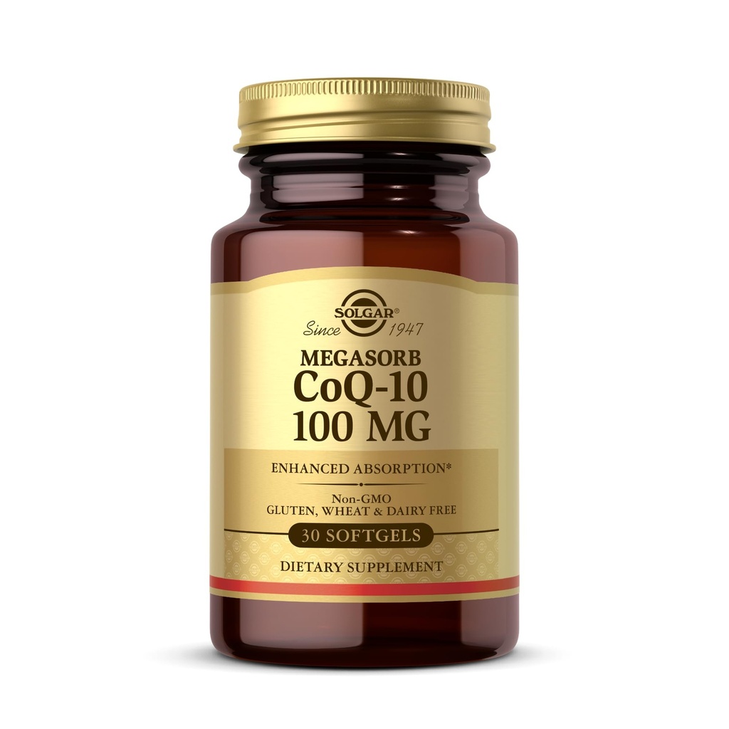 Solgar Megasorb CoQ- 10 100 mg - 30 Softgels - Enhanced Absorption - Non- GMO, Gluten Free, Dairy Free - 30 Serveringer