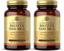 Solgar Biotin 5000 mcg - 50 Vegetabilske kapsler, pakke af 2 - Understøtter sund hud, negle & hår - non-GMO, Vegan, Gluten Free, Dairy Free, Kosher - 100 Total Serveringer