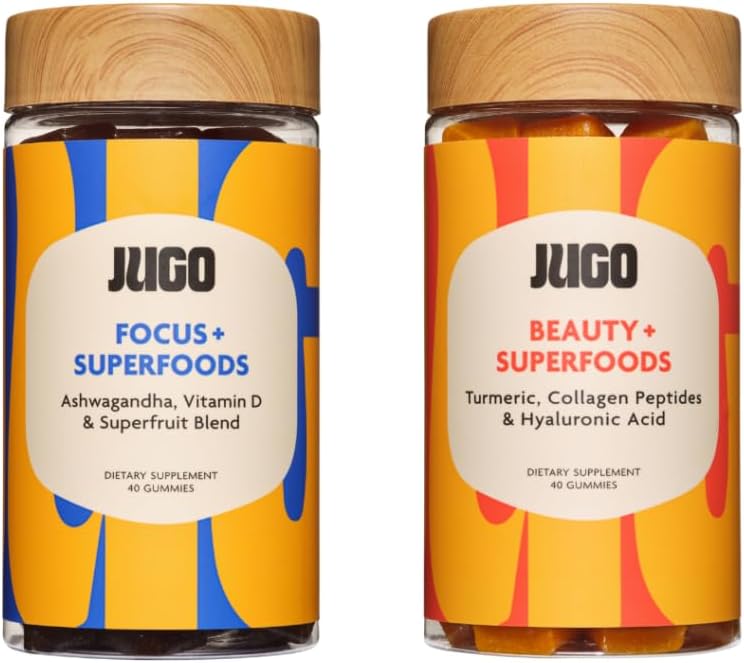 JUGO Beauty + Focus Gummies Bundle - Ashwagandha, Collagen & Biotin - Understøtter fokus, stress Relief, hår, hud & negle - Plant- baseret, gluten- fri