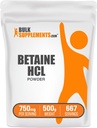 BulkSupplements.com Betaine HCl Powder - Betaine Hydrochloride Supplement, fordøjelsesstøtte - Gluten Free, 750mg per servering, 500g (1.1 lbs) (Pack of 1)