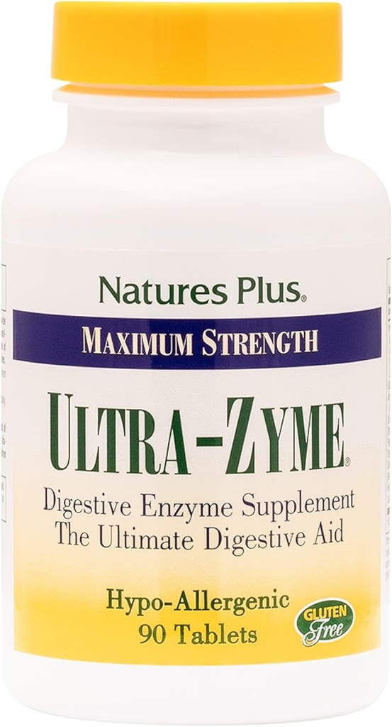 NaturePlus Ultra-Zyme - 90 tabletter - Enzyme supplement til støtte sund fordøjelse - Gluten Free - 45 Serveringer