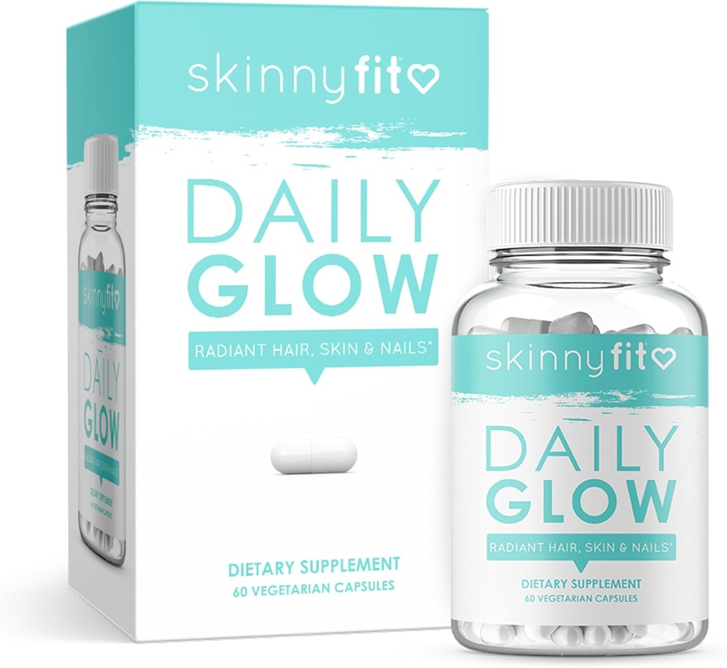 SkinnyFit Daglig Glow: Hår, hud og negle supplement til Youthful- Looking Skin, Brighter Complexion, (60 kapsler)