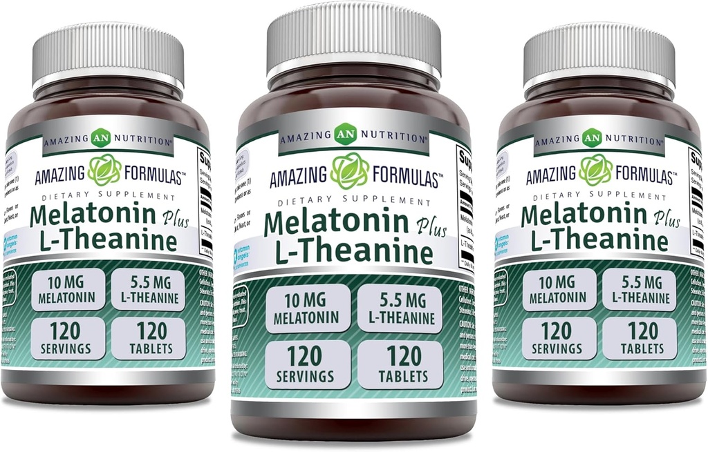 Amazing Formulas Melatonin 10 Mg Plus L- Theanine 5,5 Mg Supplement XX 124; 120 tabletter
