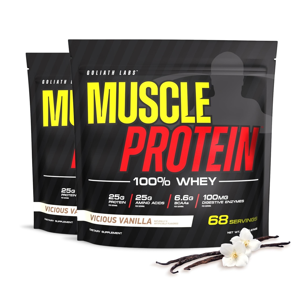COLOSSAL LABS Muscle Whey Protein Flavored Protein Powder, 25. 000mg Aminosyrer / servering, kold filtret (Packaging May Vary) (10 Pund (pakke med 2), Vanilla)