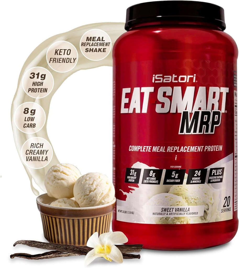 iSatori Eat Smart MRP, High Protein Meal Replacement Shake with Whey Protein Powder, Probiotics Powder, Casein Protein, MCT Oil, Egg Albumen, Vitamins & Minerals, Keto, Vanilla Flavor, 20 Servings