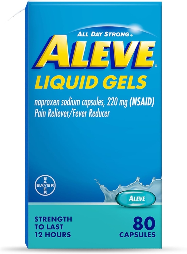 Aleve Pain Reliever & Fever Reducer Liquid Gels, Naproxen Sodium, Pain Relief, 80 Count