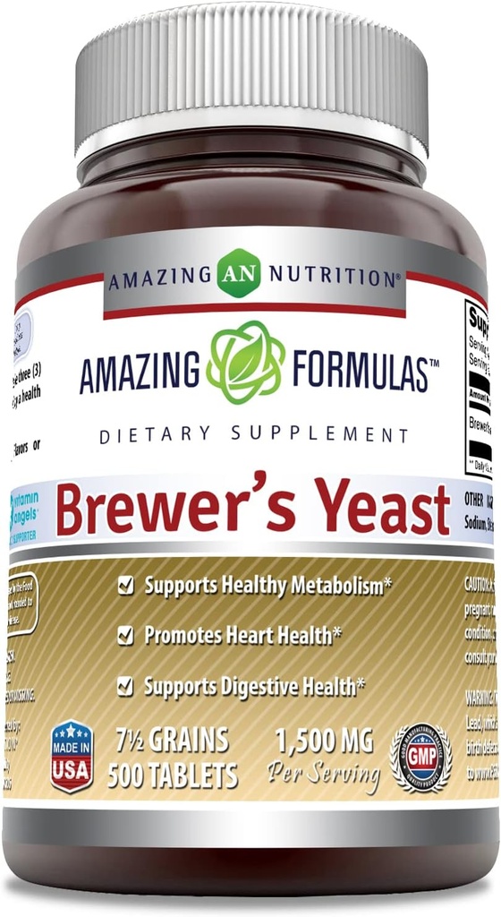 Amazing Formulas Brewers Yeast 1500mg Per Serving 500 tabletter Supplement 124; Non- GMO Note 124; Gluten Free