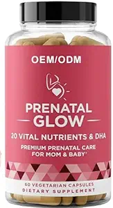 Prenatal Glow Vital Nutrients & DHA - Premium Prenatal Care for Mor & Babyer - Prenatal for kvinder til at støtte føtal udvikling, En mere behagelig graviditet 1 måned leverer 60 kapsler