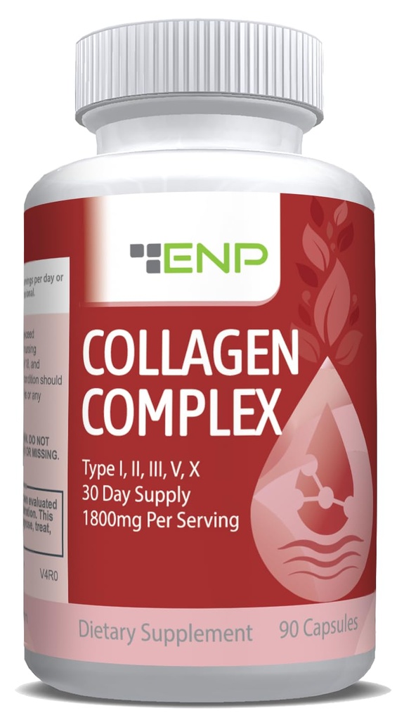 ENP Collagen Complex, Type I, II, III, V og X, afledt af non- Vegan Kilder, Joint Comfort, Fleksibilitet og Bone Strength, 90ct, 30 Day Supply