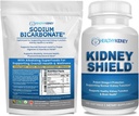 Organisk natrium Bicarbonat Alkaline Supplement Bundle: 2LB pulver til alkalinitet, syre Neutralizer & Nyre Support + 120 Caps Nyre Skjold til Nyre Sundhed, Rengøring & Omega 3 Støtte