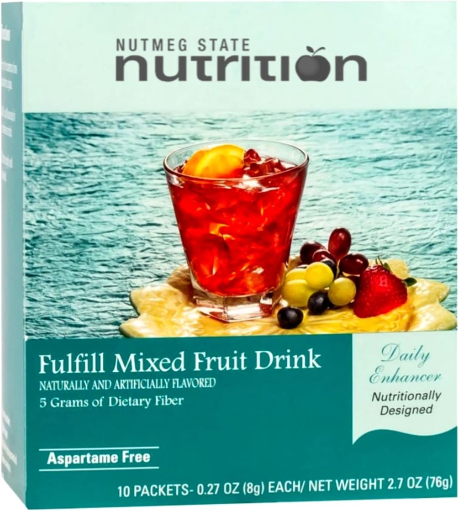 Nutmeg State Nutrition - Fulfill High Fiber Drink Mix, Low Calorie, Fat Free, Sukker Free, naturligt tilsat smag, Ideel Protein Kompatibel, Aspartam Free, 10 Servering per kasse (blandet frugt)