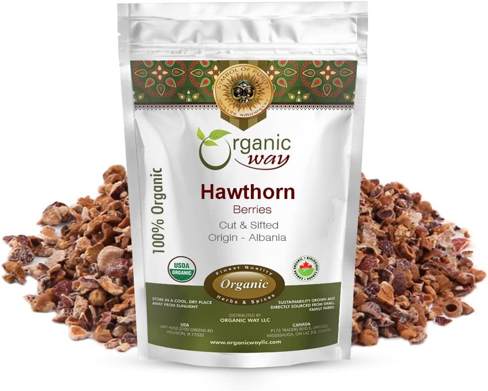 Organic Way Hawthorn Berries Cut & Sifted (Crataegus monogyna) - European Wild- Harvest Mead124; Organic & Kosher Certified Mead124; Vegan, Non GMO & Gluten Free Mead124; USDA Certified Mead124; Origin - Albanien (1LBS / 16OZ)