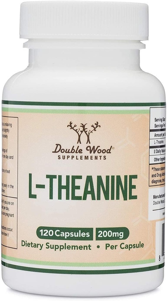 L- Theanine 200mg Double Strength - Supports Health Sleep Response and relaxation - 120 Capsules (Third Party Tested, Gluten Free, Vegan) by Double Wood