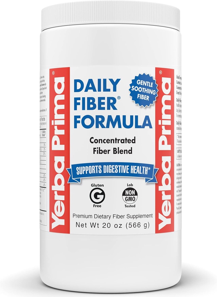 Yerba Prima Daily Fiber Formel - 20 oz Powder - Unflavored, Koncentreret Blend of Opløselig / Uopløselig, Psyllium Seed Husdyr, Acacia Gum, Apple Fiber for Bulk - Kosttilskud - Regularitet