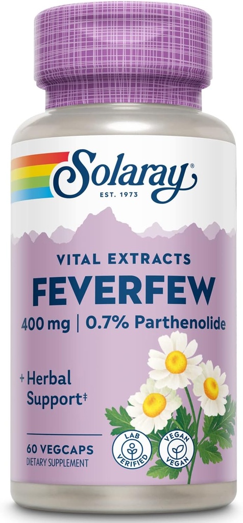 SOLARAY Fevermoney Extract 400 mg 10 mg 12, Sund cirkulation og blodkar, Head Comfort Support 12, Non- GMO 12, 60 VegCaps