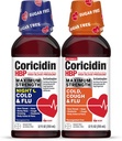 Coricidin HBP Maksimal styrke Cold & Flu Dag & Nat Sugar- Free Liquid Twinpack, Decongestant- Free Cold Medicine for voksne med højt blodtryk -12 Fl Oz (pakke af 2)