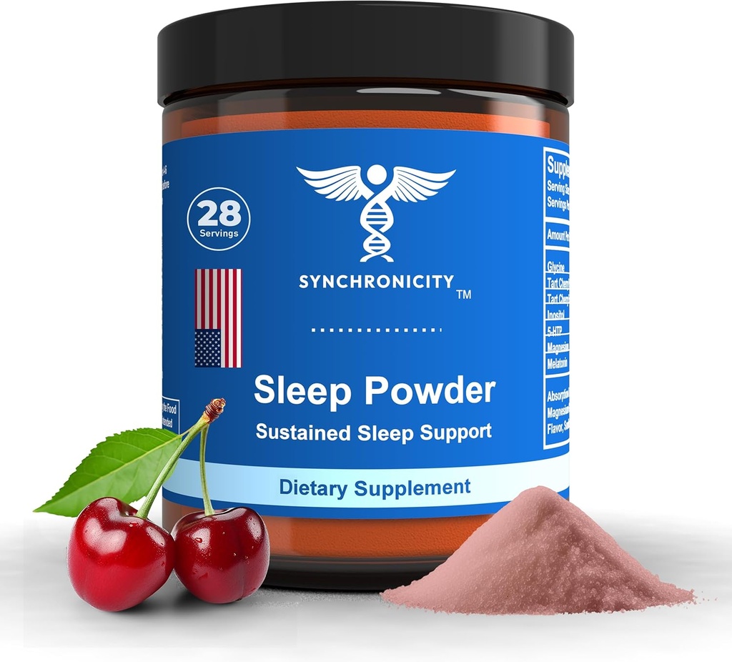 Magnesiumpulver til søvn, tart kirsebær, 1 mg Melatonin & Glycin Naturlig inspecent Sengetid Support. Calming, Stress Relief Drink Mix Powder Relief Aid. Unique Blend by Yale DRS