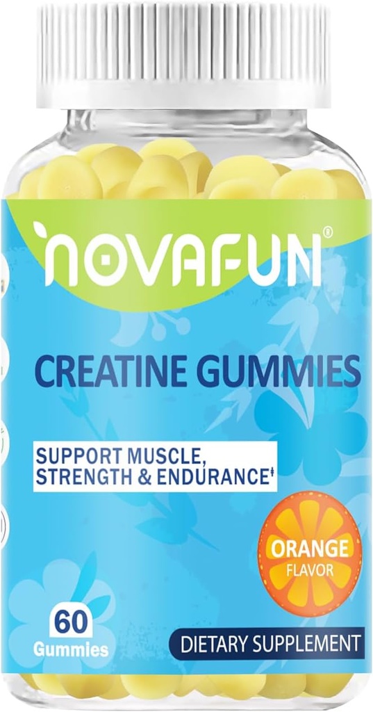 Kreatinintilskud, 1500mg Creatininmonohydrat til muskelstyrke, Endurance, Workout Performance, Vegetar & Gluten- Free, Orange Flavor, 60 Greve