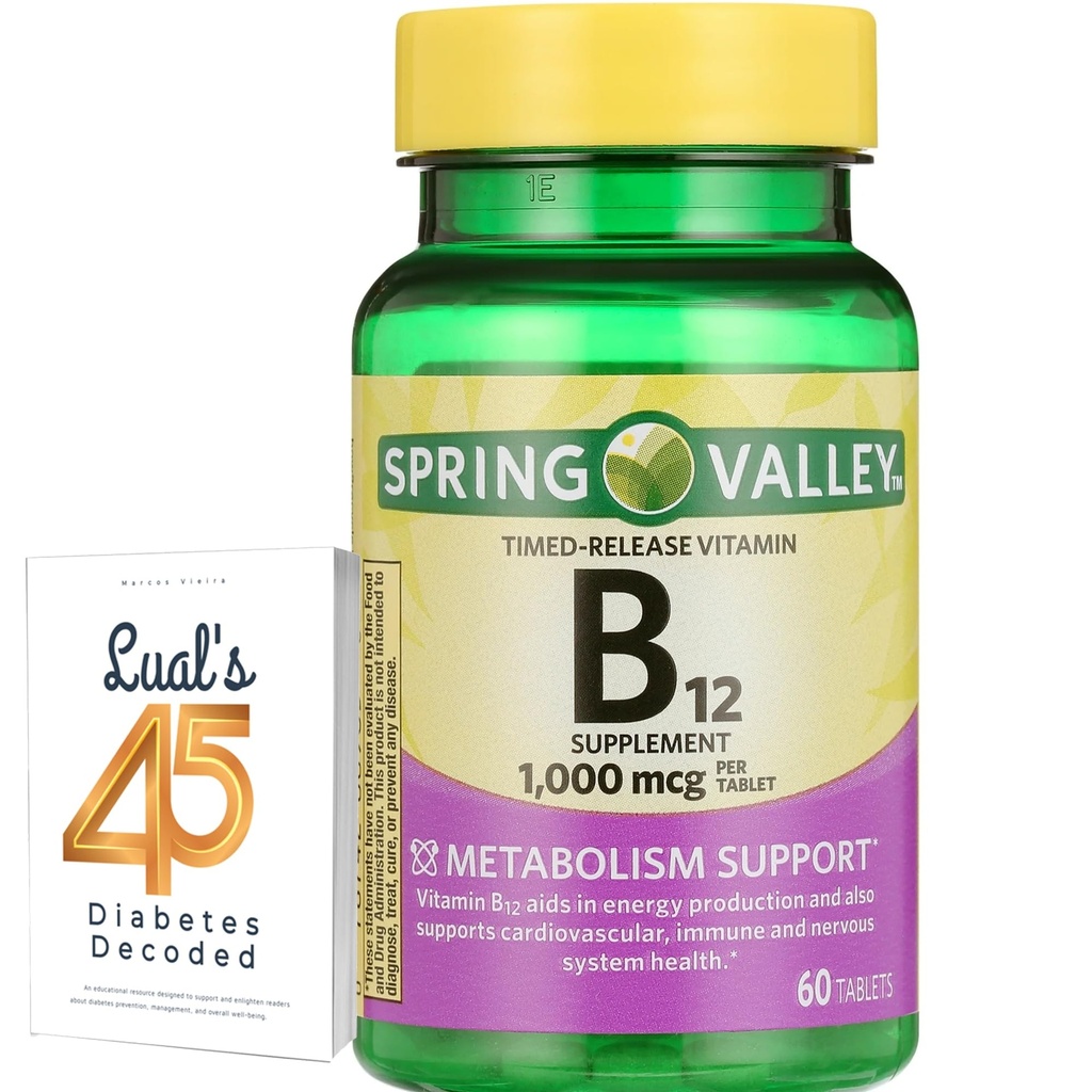 Spring Valley Tids- Release Vitamin B12 tabletter, 1.000 Mcg, 60 Greve, B12 Complex for kvinder og mænd Bundle med 45 Diabetes afkodet