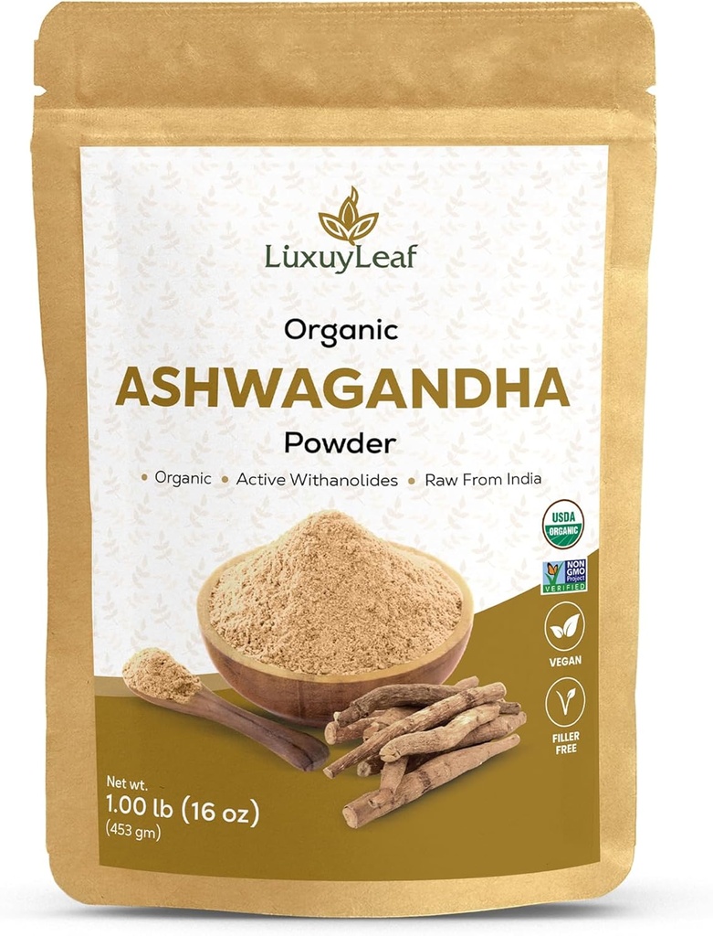 LuksuyLeafOrganic Ashwagandha Root Powder, non-GMO & Vegan- Friendly (Ashwagandha Powder)