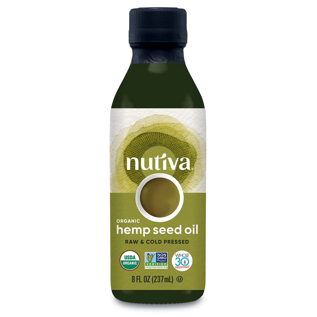 Nutiva Organic, Cold- Presset, Uraffineret HampSeed Oil fra non-GMO, Bæredygtigt Opdyrket Canadisk Hamps, 8-ounces