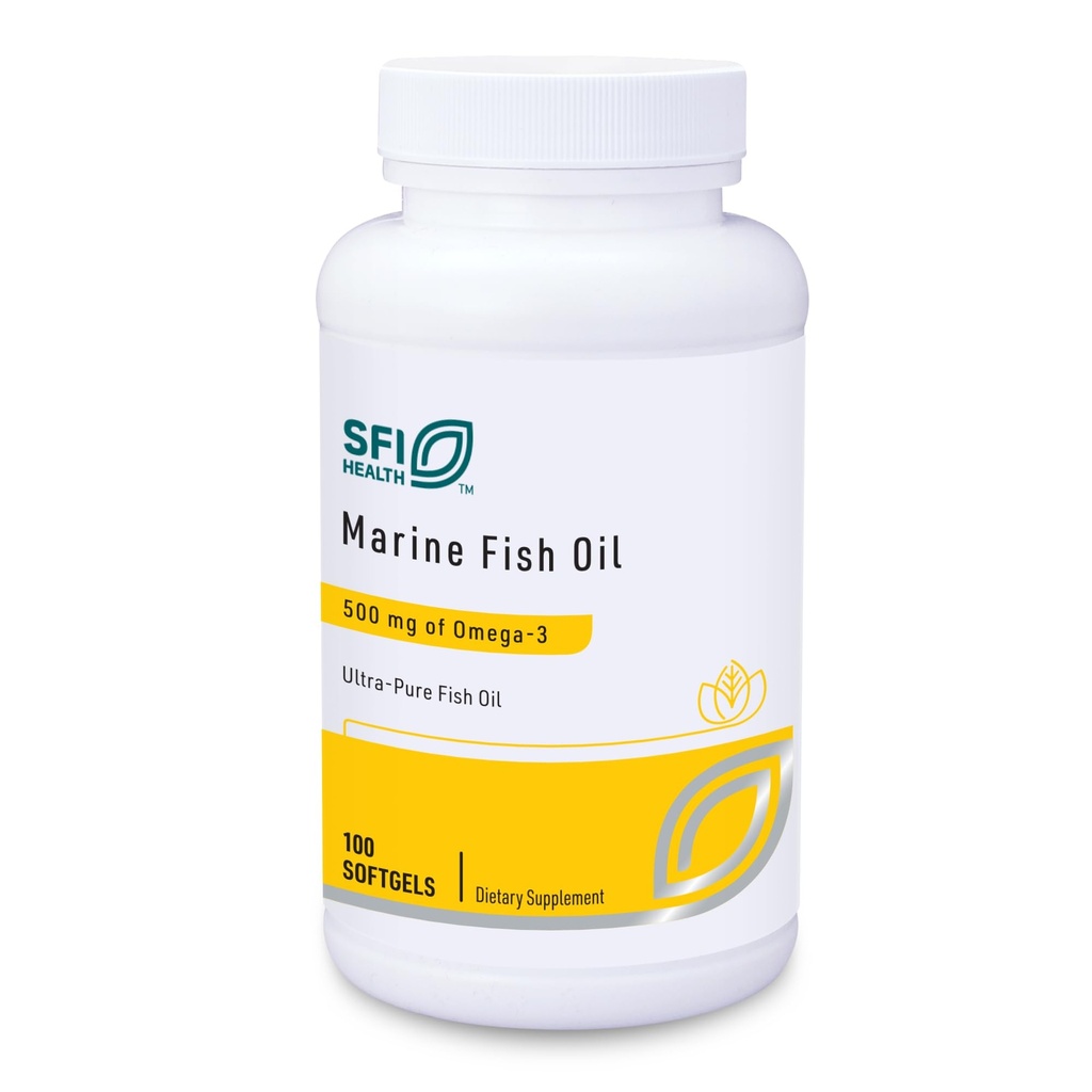 Klaire Labs SFI Health Marine Fish Oil - Ultra Pure 300 Milligram EPA & 200 Milligram DHA Omega 3 Unflavored Fish Oil med ingen Fishy Taste, Cholesterol- Free & Gluten- Free (100 Softgels)