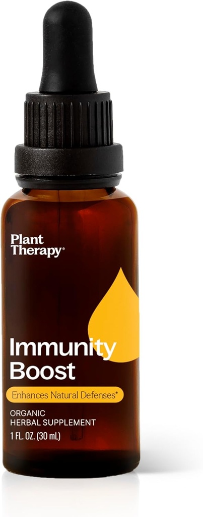 Plant Terapi Organisk Immunitet Boost Tinktur 30 ml (1 oz) med Ehcinacea, Elderberry & Lemon Balm Extract, Understøtter et sundt immunsystem, Natural Defense Against Seasonal Threats