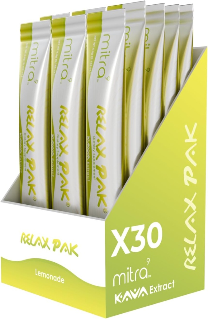 Mitra9 Kava Powder relaxPak - Lemonade Kava Extract Powder Packets - 124; Mood Enhancer - 124; Plant Based - 124; Promoderer naturlig ro & Clarity - 124; Easy Open Single- Serving Stick (30)