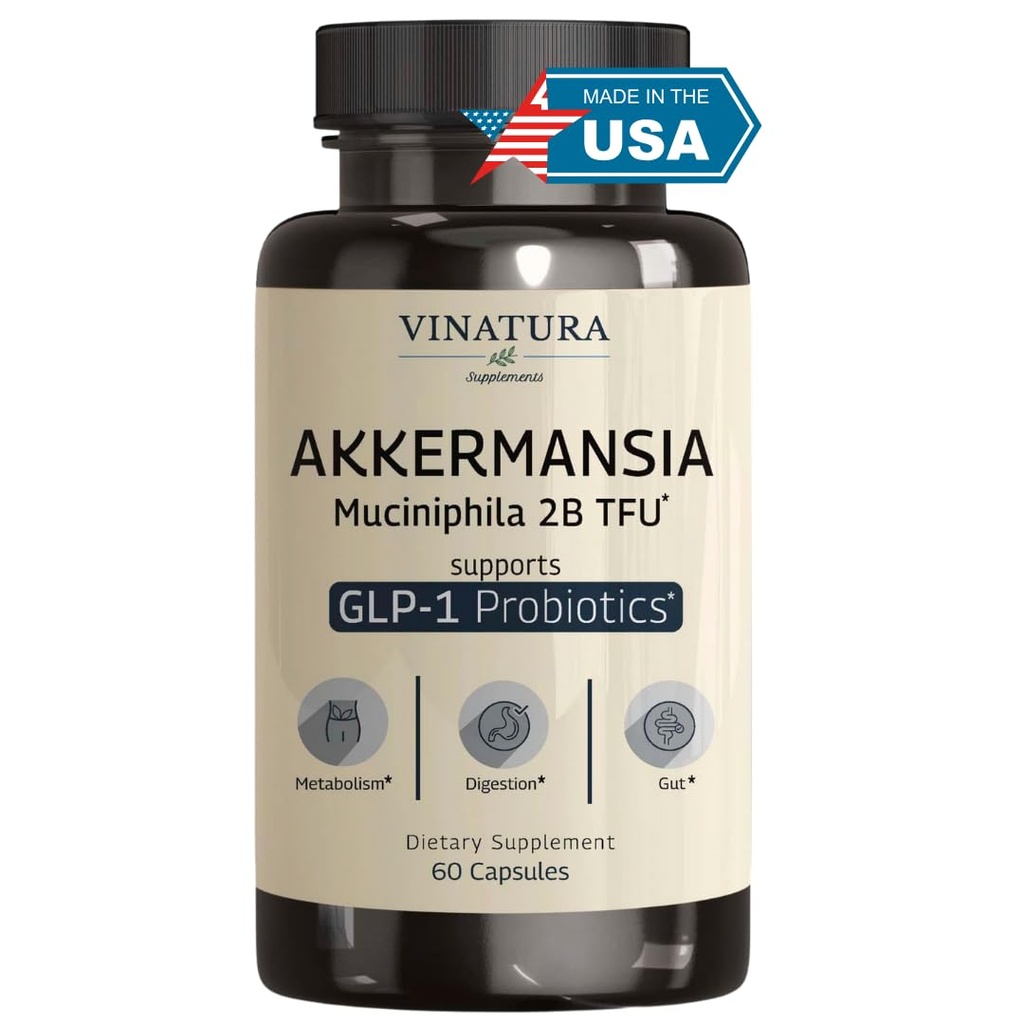 VINATURA Akkermansia Probiotic - Akkermansia Munciniphila Supplement, GLP-1 Supplement - 60 Capsules