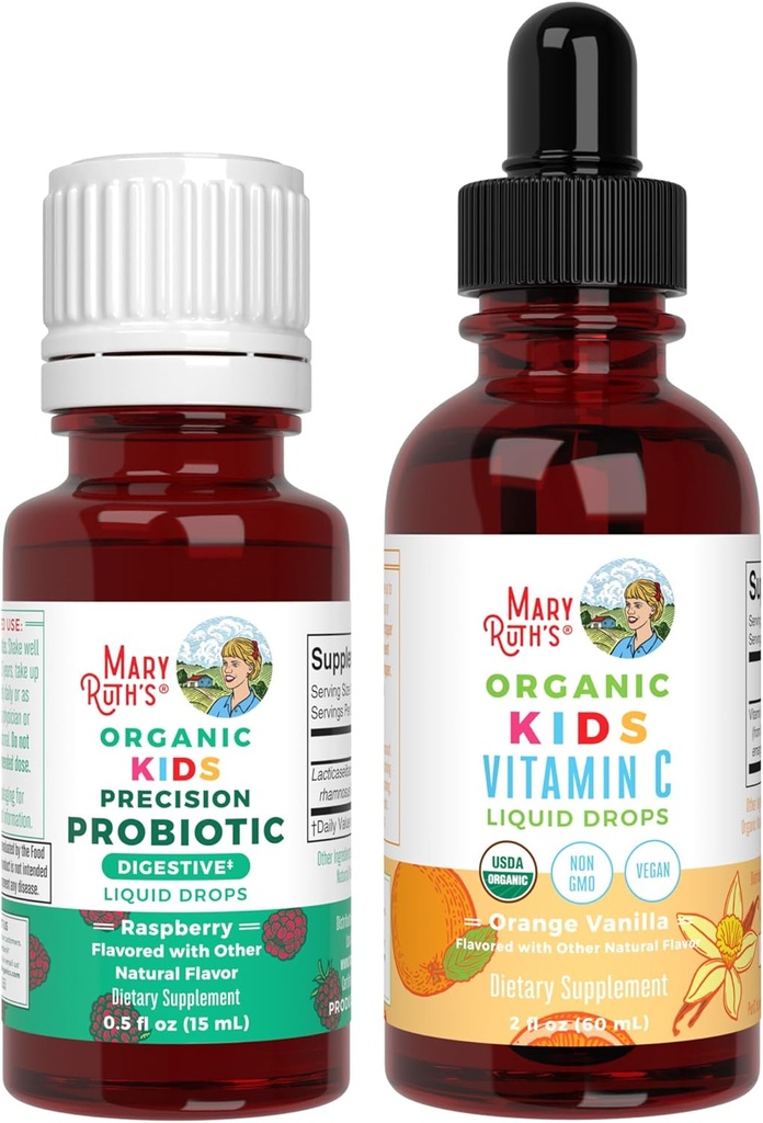 MaryRuth Organics Precision Probiotic & C-vitamin Drops til børn 124; USDA Organic, Clean Label Project Verified ® - 124; Gut Health, Immunity Support, & Samlet wellness