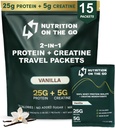 Nutrition On Go Whey Protein Isolere pakker med Creatin - 25g Protein + 5g Creatin - Single-Serve Travel Protein Powder - Vanilla (15 - Pack)
