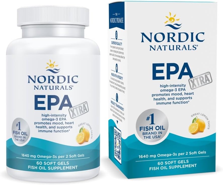 Nordic Naturals EPA Xtra, Lemon - 60 Soft Gels - 1640 mg Omega-3 - Høj- Intensity EPA Formel for positive stoffer, Heart Health & Sund Immunity - non-GMO - 30 Serveringer