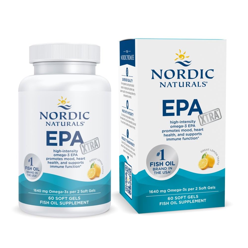 Nordic Naturals EPA Xtra, Lemon - 60 Soft Gels - 1640 mg Omega-3 - Høj- Intensity EPA Formel for positive stoffer, Heart Health & Sund Immunity - non-GMO - 30 Serveringer