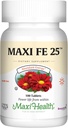 Maxi Health Iron Supplement for kvinder & mænd - Gentle Iron 25 mg til Mavesammensætning - Ikke nedbrydende * piller - Kosher - Ikke GMO - Vegetarisk (100 tabletter)