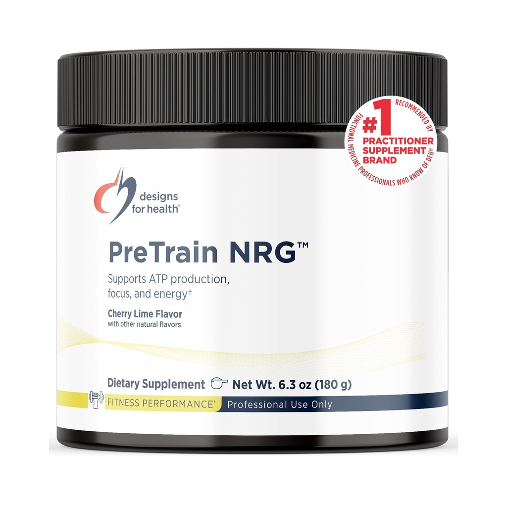 Design for sundhed PreTrain NRG Drink Mix - Pre- Workout Powder med Creatin + grøn kaffe - Understøtter fokus, Power + Mental energi i atleter - None- GMO, Cherry Lime Flavor (20 Servere / 180g)
