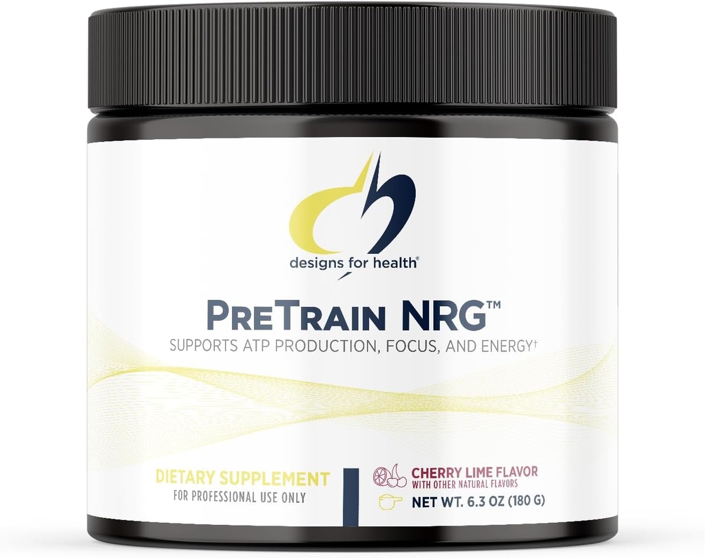 Design for sundhed PreTrain NRG Drink Mix - Pre- Workout Powder med Creatin + grøn kaffe - Understøtter fokus, Power + Mental energi i atleter - None- GMO, Cherry Lime Flavor (20 Servere / 180g)