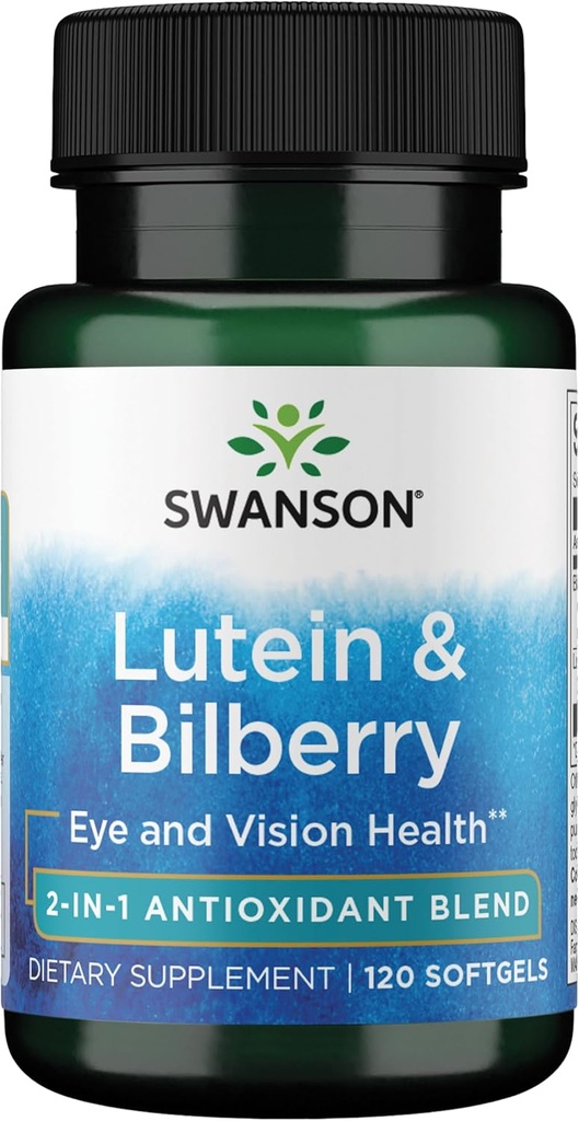 Swanson Standardized Lutein & Bilberry - Natural Supplement fremme øje syn & øje sundhed - Formel til at hjælpe med at reducere øje træthed & stamme - (120 Softels)