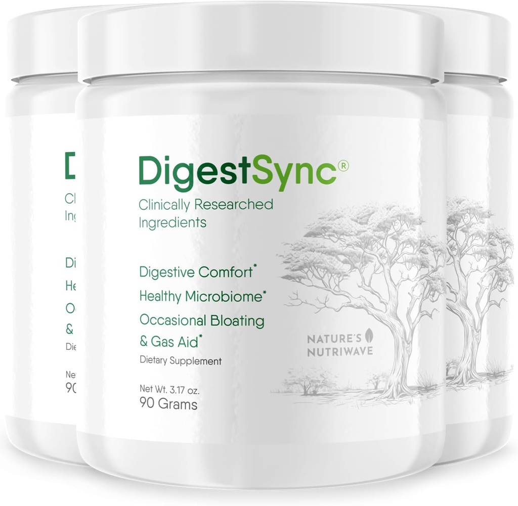 DigestSync Digestion Supplement for Gut Health - Natural Powder for fordøjelsesstøtte, Bloating Relief for kvinder & mænd, 100% Natural Green Powder - 3 måneders forsyning