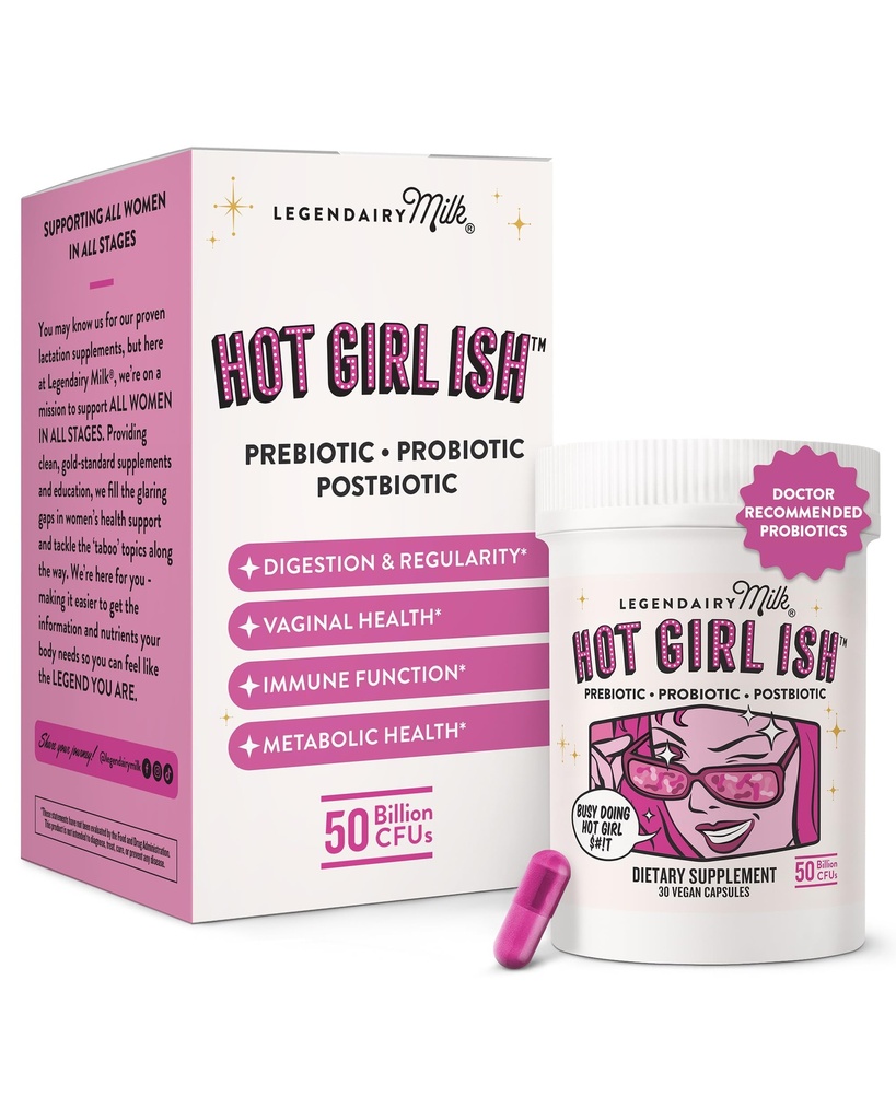 Legendairy Milk Hot Girl Ish ™ - Daglig Probiotika til kvinder med 50 Millioner CFU - Kvindeprobiotiske tillæg med 20 Probiotiske Strops, Prebiotika & Postbiotika til fordøjelse, Gut & immunforsvar