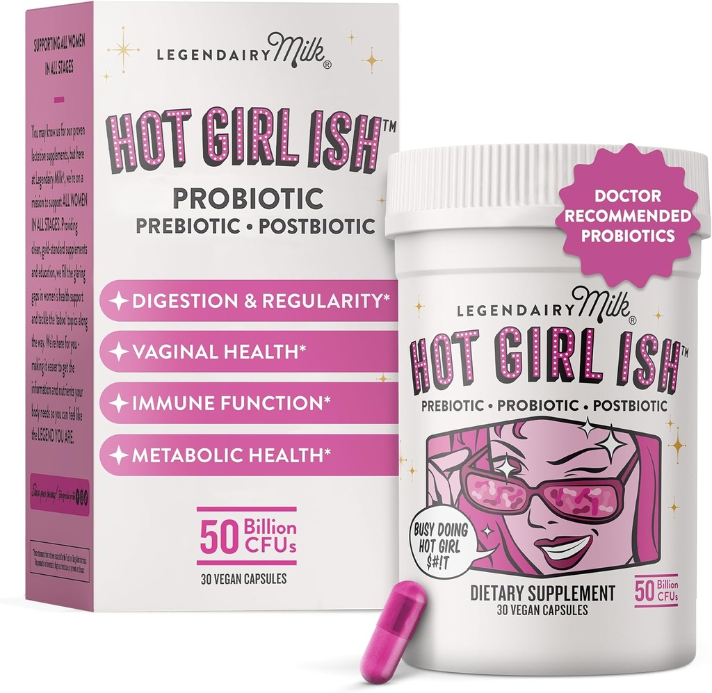 Legendairy Milk Hot Girl Ish ™ - Daglig Probiotika til kvinder med 50 Millioner CFU - Kvindeprobiotiske tillæg med 20 Probiotiske Strops, Prebiotika & Postbiotika til fordøjelse, Gut & immunforsvar