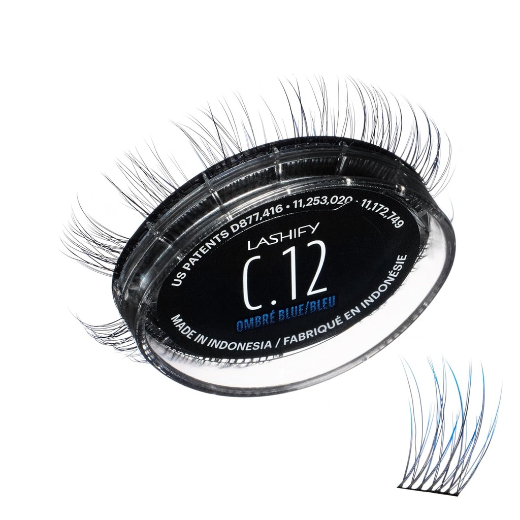 Lashify Curl 12mm Gossamer Eyelash Extensions Genfyld i Ombre Blå, Easy gør det selv False Lass til et naturligt look