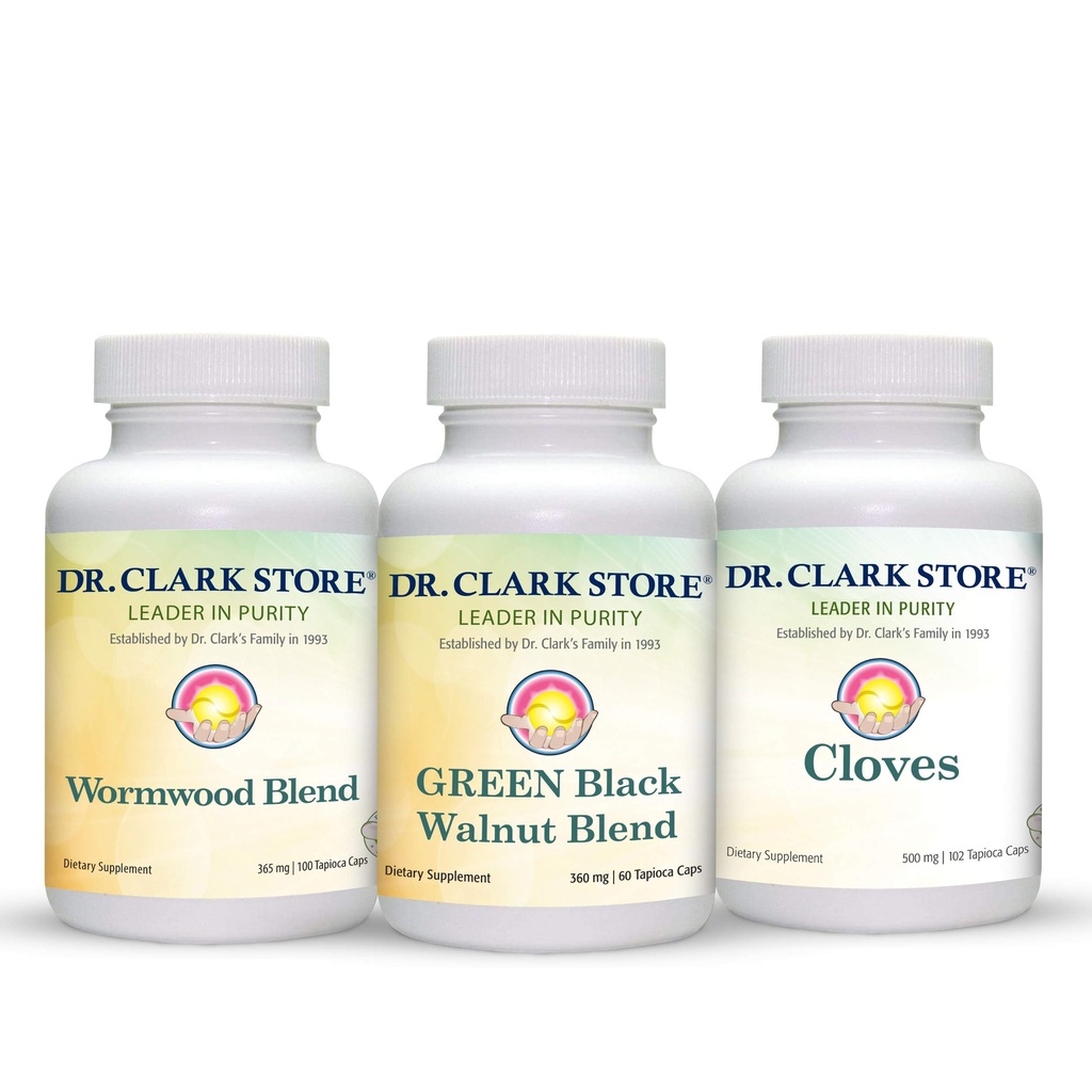 Dr. Clark Store Intestine Support & Cleanse Kit - med Freeze- Tørret Green Black Walnut Hulls, Wormwood, og Kloves- Hjælper Opretholde Optimum Intestinal funktion - Vegetariske kapsler