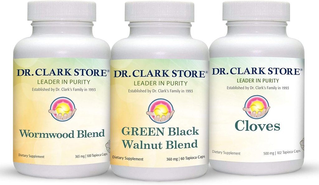 Dr. Clark Store Intestine Support & Cleanse Kit - med Freeze- Tørret Green Black Walnut Hulls, Wormwood, og Kloves- Hjælper Opretholde Optimum Intestinal funktion - Vegetariske kapsler