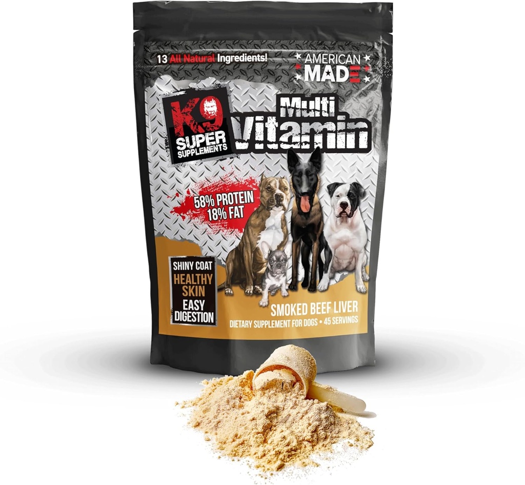 K9 Multivitamin, Nutrient- Dense Pet Supplement, øger immunitet, muskelvækst, fordøjelse, Coat Health (45 Servere)