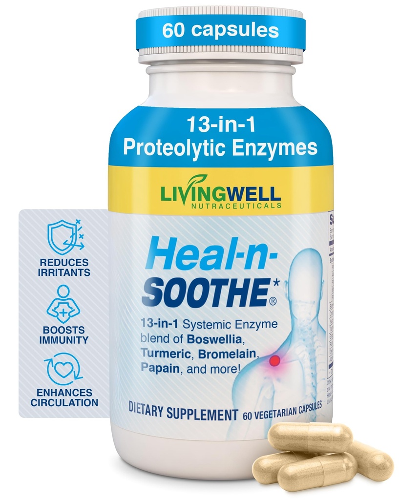 SOOTHE fælles supporttillæg - Proteolytiske enzymer som Bromelain & Papain, med Boswellia, gurkemeje & Gingers - fremmer Protein fordøjelsesfunktion & krop forsvar Wellness- 60 Greve (1 pakke)
