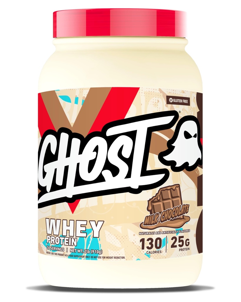 GHOST Whey Protein Powder, Milk Chocolate - 2LB, 25G Protein - Whey Protein Blend - The Post Workout Fitness & Nutrition Shakes, Smoothies, Bagning & Madlavning - Soy & Gluten- Free