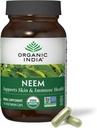 ORGANISK INDIA Neem Leaf kapsler - Urtetilskud, understøtter hud og immunforsvar, Vegan, Gluten Free, USDA Certified Organic - 90 Greve