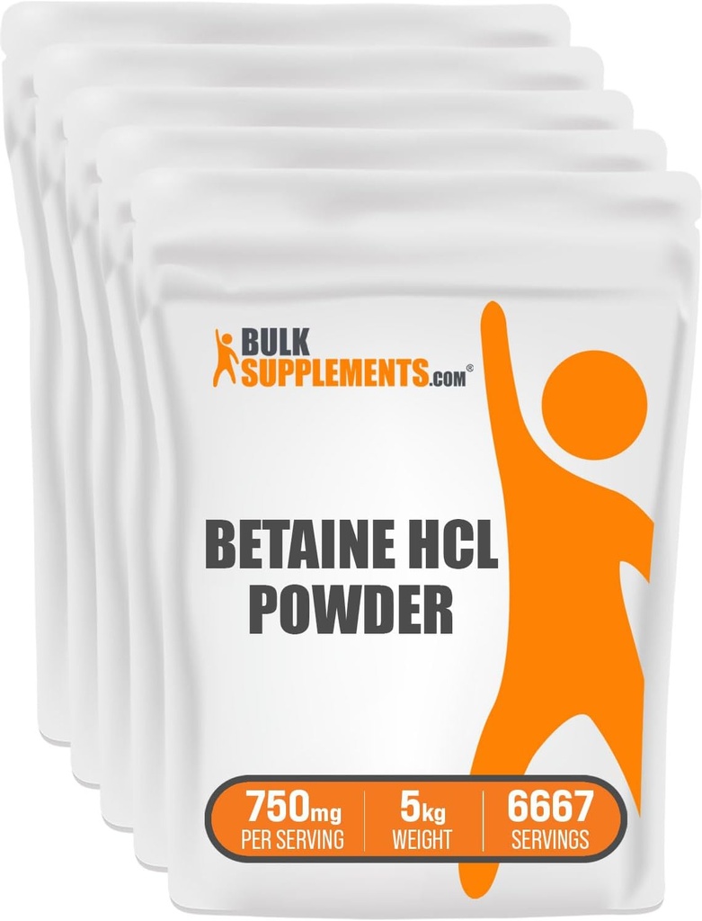 Bulkadditions.com betaine HCl pulver - betaine hydrochlorid supplement, betaine pulver - betaine 750mg, fordøjelsestilskud - gluten fri, 750mg per servering, 5kg (11 lbs)