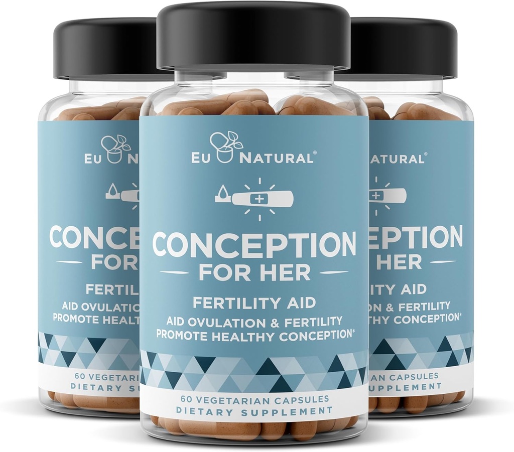 Konception Fertilitet Kosttilskud til kvinder 3- Pack Bundle - Aids Ovulation, Hormonal Balance, & Regelmæssige Cykler - Prenatal Vitamin Support med Myo-Inositol, Folate, Folinsyre, Vitex - 180 Kapsler